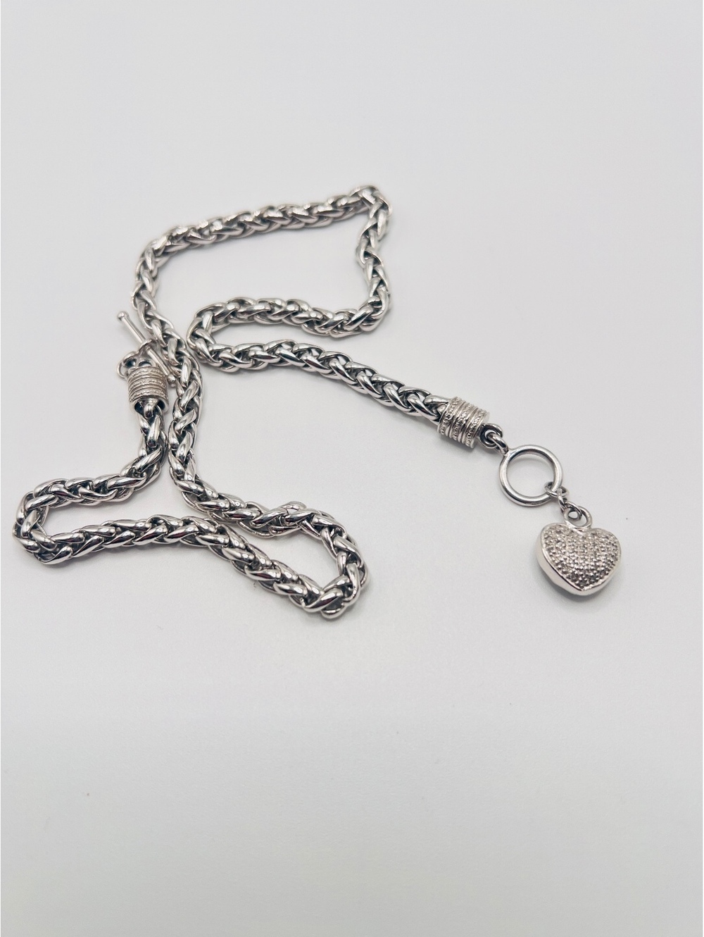 IBB 925 Sterling Silver Thailand Heavy Wheat Chain Heart Necklace 51.16g 20”